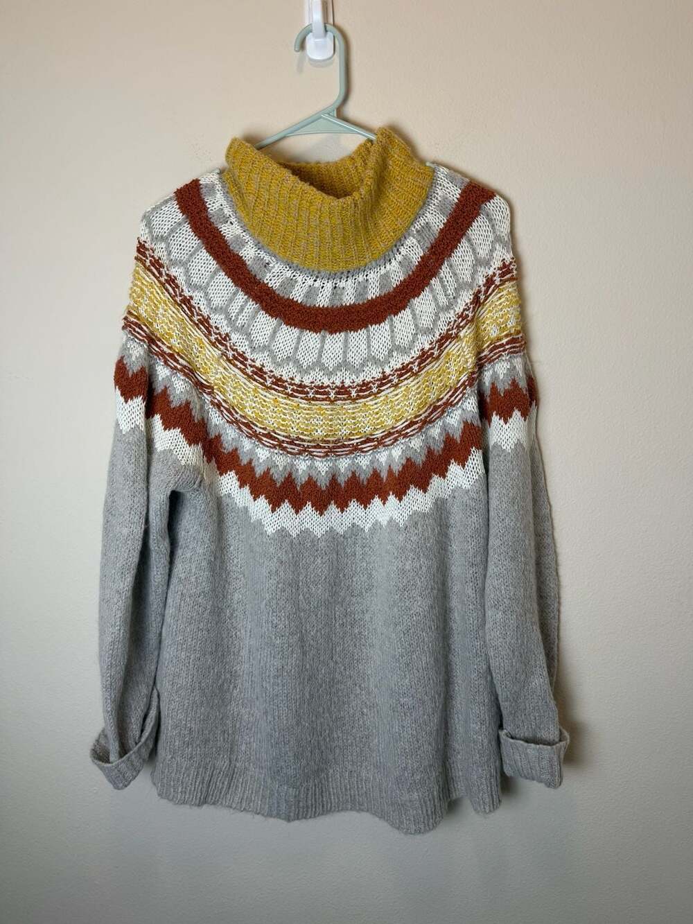 Caslon Fair Isle Mock Neck Sweater Size 1X Grey Yellow